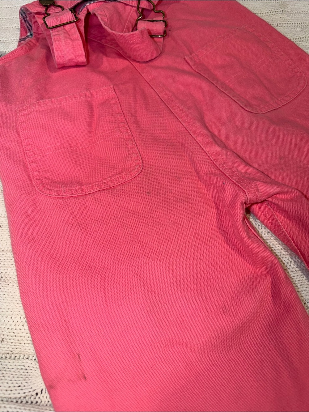 Carhartt Hot Pink Duck Bib Overalls with Plaid lining and Cuff - Picture 3 of 4